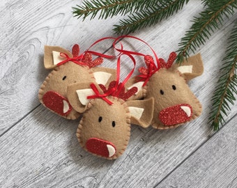 Christmas decorations Felt ornament Christmas deer Christmas ornaments Baby gift Christmas tree ornaments Christmas tree toys Tree Ornaments