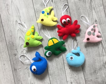 Felt Sea Creatures Ornaments, Under the Sea Nursery Decor