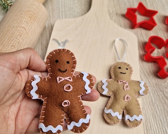Adornos de galletas de jengibre, Hombre de jengibre, Adornos navideños en fieltro