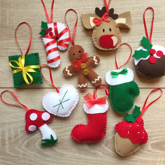 Adornos de fieltro para Navidad conjunto de 10 decoraciones - Etsy España