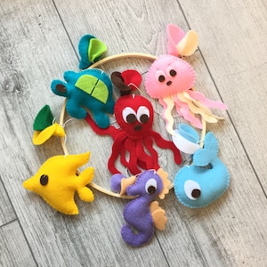Mobile pour bébé océan, cadeau nautique pour baby shower, mobile de créatures marines, décoration de lit de bébé océan, mobile sur le thème de l&#39;océan