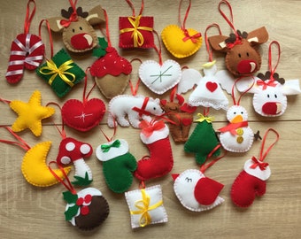Set of 24 advent calendar ornaments felt Christmas decorations set Christmas ornaments handmade