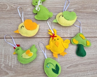 Easter decorations set of 7 ornaments, Easter bunny, Felt Easter decorations, Easter rabbit, easter decor, easter ornaments