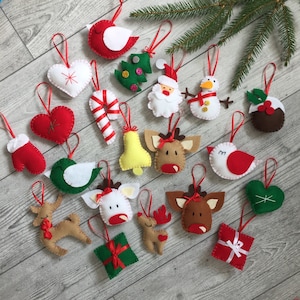 Christmas ornaments set of 20 Xmas tree Ornaments Handmade Decor Santa ornament Christmas decoration Tree Ornaments felt ornaments