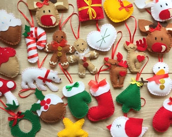 Advent calendar ornaments felt set of 24 Christmas decorations set Christmas ornaments handmade