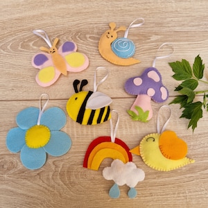 Summer home decor, Summer decorations felt, Felt butterfly ornament, bee ornament handmade