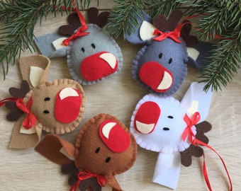 Christmas ornaments set of 5 reindeer Christmas decorations handmade Stocking stuffer Christmas gift