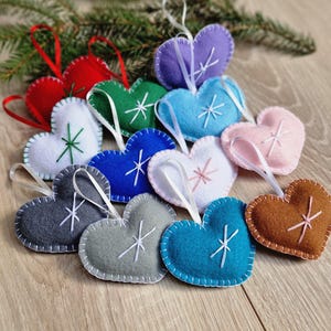 Felt heart ornaments set of 12 Christmas decorations