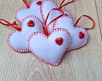Adornos para San Valentín, juego de 5 corazones de fieltro