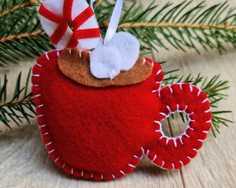 Handcrafted Felt Hot Chocolate Mug Ornament: Christmas Decor