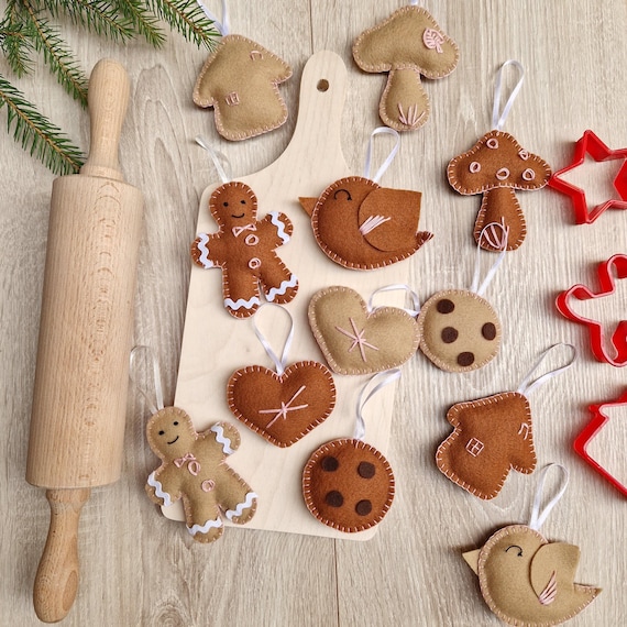 Gingerbread ornaments embroidered set of 12, Christmas 2026