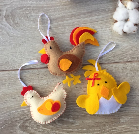 EASTER ORNAMENTS handmade Easter gift Felt rooster