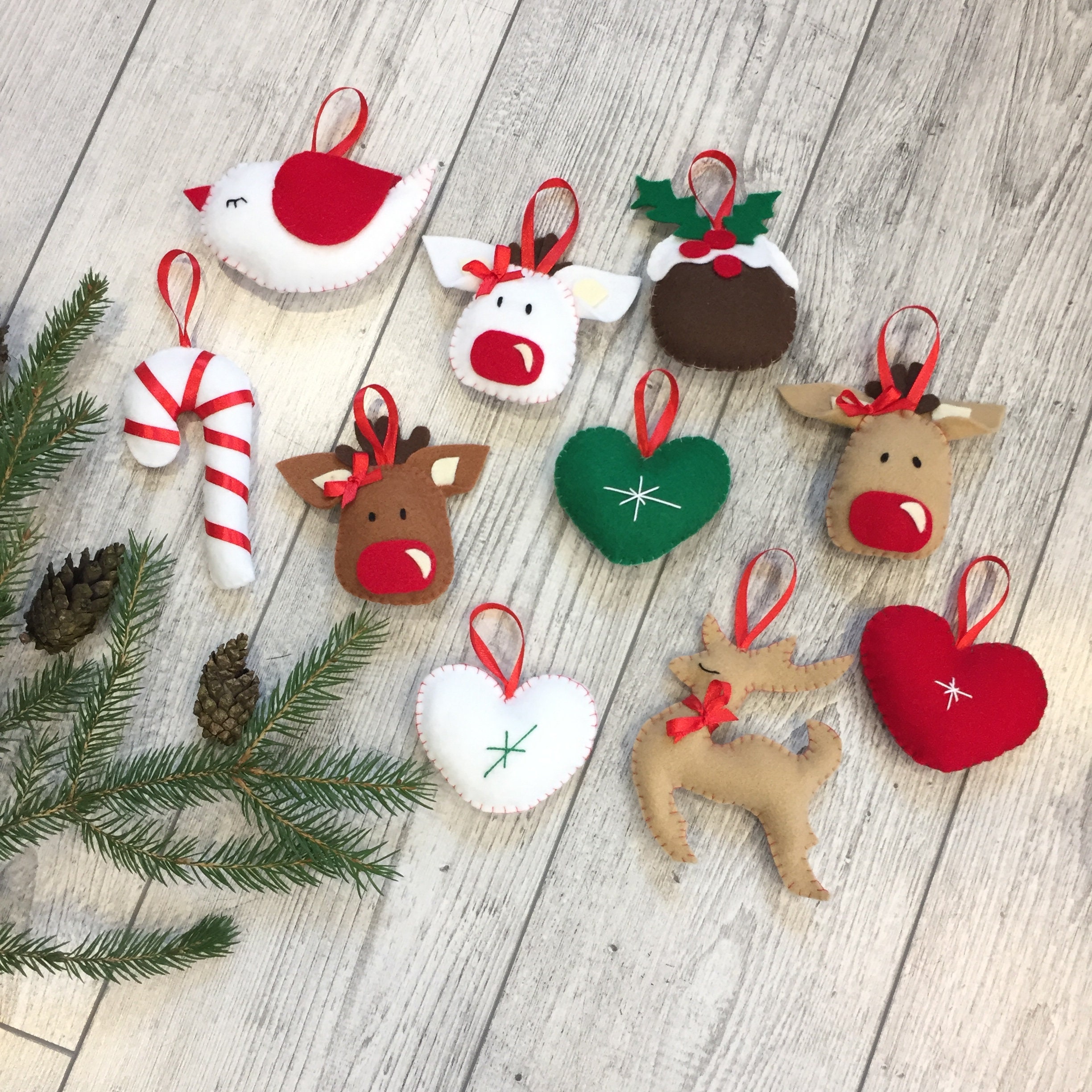 手作りフェルトクリスマスオーナメント 10個セット - Etsy 日本