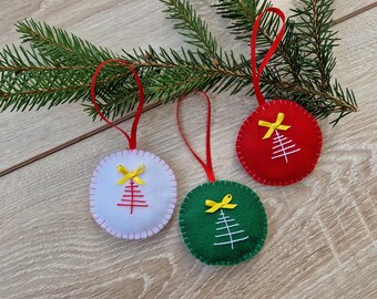 Weihnachtskugeln set von 3, Gestickte Urlaub Dekor handgefertigt, Filz Weihnachtsdekorationen