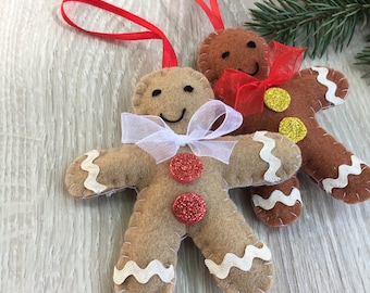 Felt Gingerbread Man Christmas Ornament, Holiday Decor