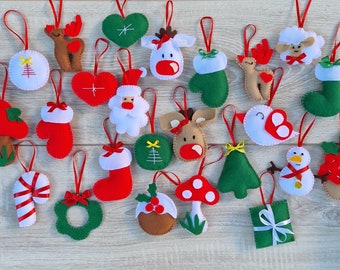 24 handgefertigte Filz Ornamente für den Adventskalender