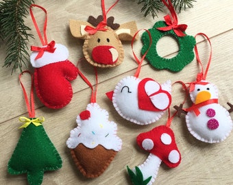 set of Christmas ornaments felt Xmas tree decorations