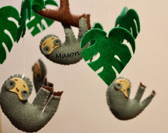 Personalized baby mobile Nursery mobile with name Sloth baby mobile