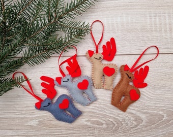 Christmas ornaments set of 4 reindeer Christmas decorations handmade Stocking stuffer Christmas gift Christmas gifts kids