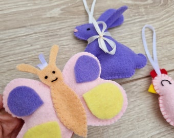 EASTER ORNAMENTS for TREE, Easter decorations, Felt bunny, Spring home decor, Set of 3, Table Decor, Easter Gift, Easter bunny