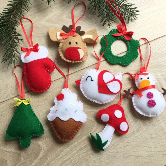 Set of Christmas Ornaments Felt Xmas Tree Decorations Etsy