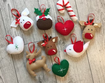 Felt Christmas ornaments handmade set of 10