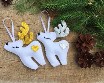 Handgemachte Filz Rentier Ornament, Silber oder Gold