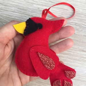 Kardinal Ornament, Weihnachtsschmuck handgemacht, Filz Kardinal Vogel