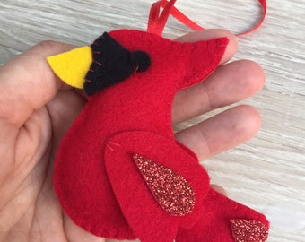 Cardinal ornament, Christmas ornament handmade, felt cardinal bird