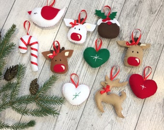 Felt Christmas ornaments set, Christmas decoration, Set of 10, Christmas felt ornaments, Christmas tree decoration, Christmas ornaments felt