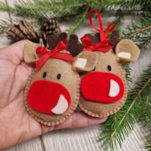 Handmade Felt Reindeer Ornament, Scandinavian Christmas Tree Decoration, Rudolph Stocking Stuffer
