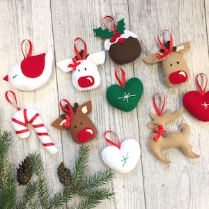 Enfeites de Natal CONJUNTO de 10 enfeites para árvore de Natal Enfeites de Natal em feltro Enfeite de Natal em feltro Decoração de Natal em feltro Presente para bebê