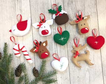 Handgemachte Filz Ornamente, 10er-Set: Rentier, Herz & Mehr