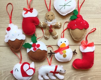 Handmade Christmas decorationsSet of 10 felt ornaments