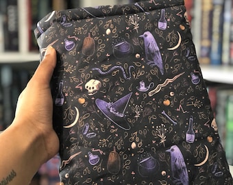 Witchy Booksleeve - Fall Halloween Pattern Padded Book Cover - Tablet Sleeve - iPad Sleeve