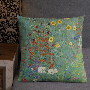 Sunflowers, Gustav Klimt Premium Throw Pillow