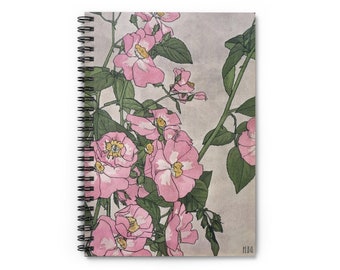 Pink Vintage Prairie Rose Spiral Notebook - Ruled Line