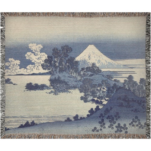 Japanese Hokusai Blanket Blue and White Woven Cotton Etsy