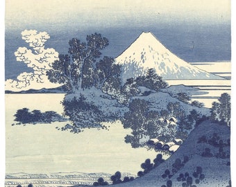 Blue and White Japanese Hokusai Woodblock Print Scarf