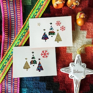 Conjunto de cartões de Natal com tecido, mini cartões feitos à mão, ideia de presente de Natal, cartões variados com envelopes, Peru Folk, cartões de presente 8/conjunto