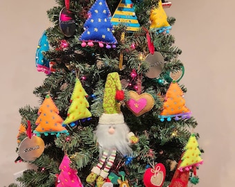 Handmade Felt Tree Ornament, Bright Colors, Christmas or Birthday Gift, Set of 3