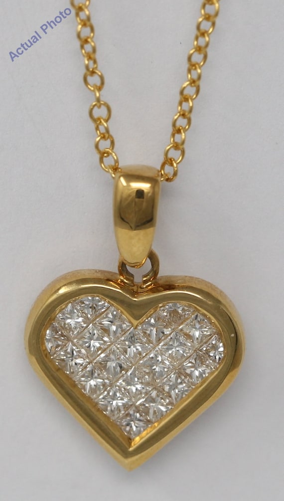 18k Yellow Gold Princess Invisible Setting heart … - image 2