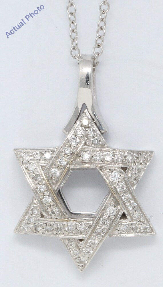 18k White Gold Round Cut Six pointed Star of David