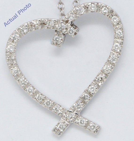 18k White Gold Round Cut Ribbon love knot heart s… - image 2