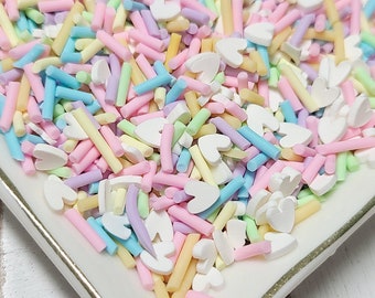 FAKE Pastel and Heart Mix  Clay Sprinkles - Fake Sprinkles - Fake Food - Clay Sprinkles - Decoden Sprinkle - Slime Sprinkles