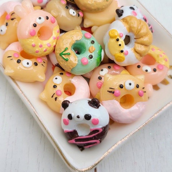 Assorted Animal Donut Cabochons - Flatback Resin - Kawaii Cabochon - Resin Donuts - Kawaii Donuts - Slime Charms