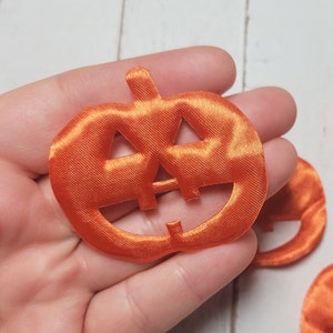 Padded Satin Pumpkin Applique - Fabric Embellishments - DIY Hair Accessory - Fabric Patches - Halloween Applique