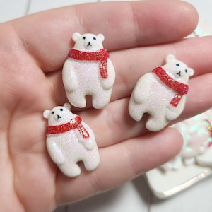 Christmas Polar Bear Cabochons - Flatback Resin - Kawaii Cabochon - Christmas Cabochon - Slime Charms - Christmas Cabochons