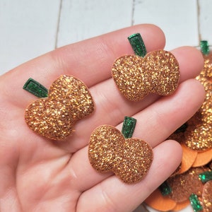 Glitter Pumpkin Applique - Fabric Embellishments - DIY Hair Accessory - Fabric Patches - Halloween Applique
