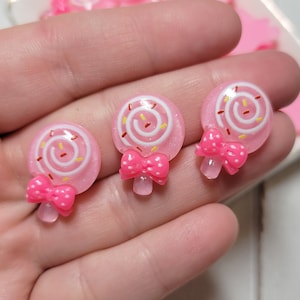 Pink Swirly Lollipop Cabochons - Flatback Resin - Kawaii Cabochon - Lollipop Charms - Slime Charms